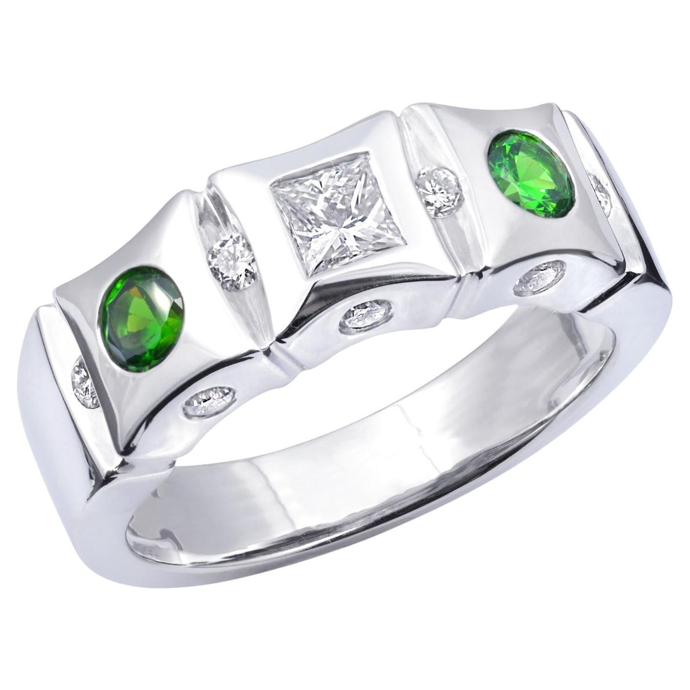 0.36 Carat Natural Russian Demantoid Garnet Diamond 14K White Gold Ring For Sale