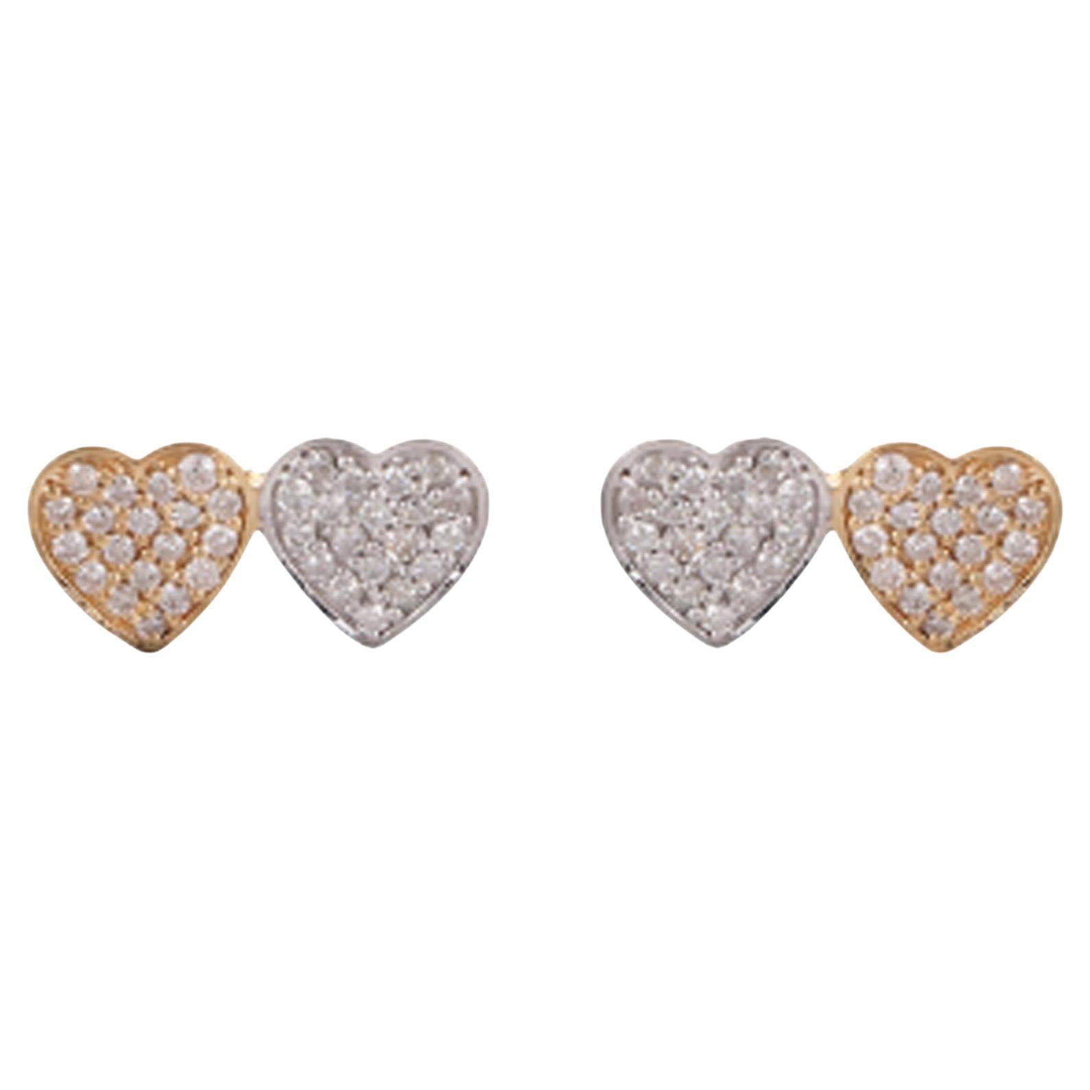 0,36 Karat Pave-Diamant-Doppelherz-Ohrstecker 18 Karat Gelbweißgold