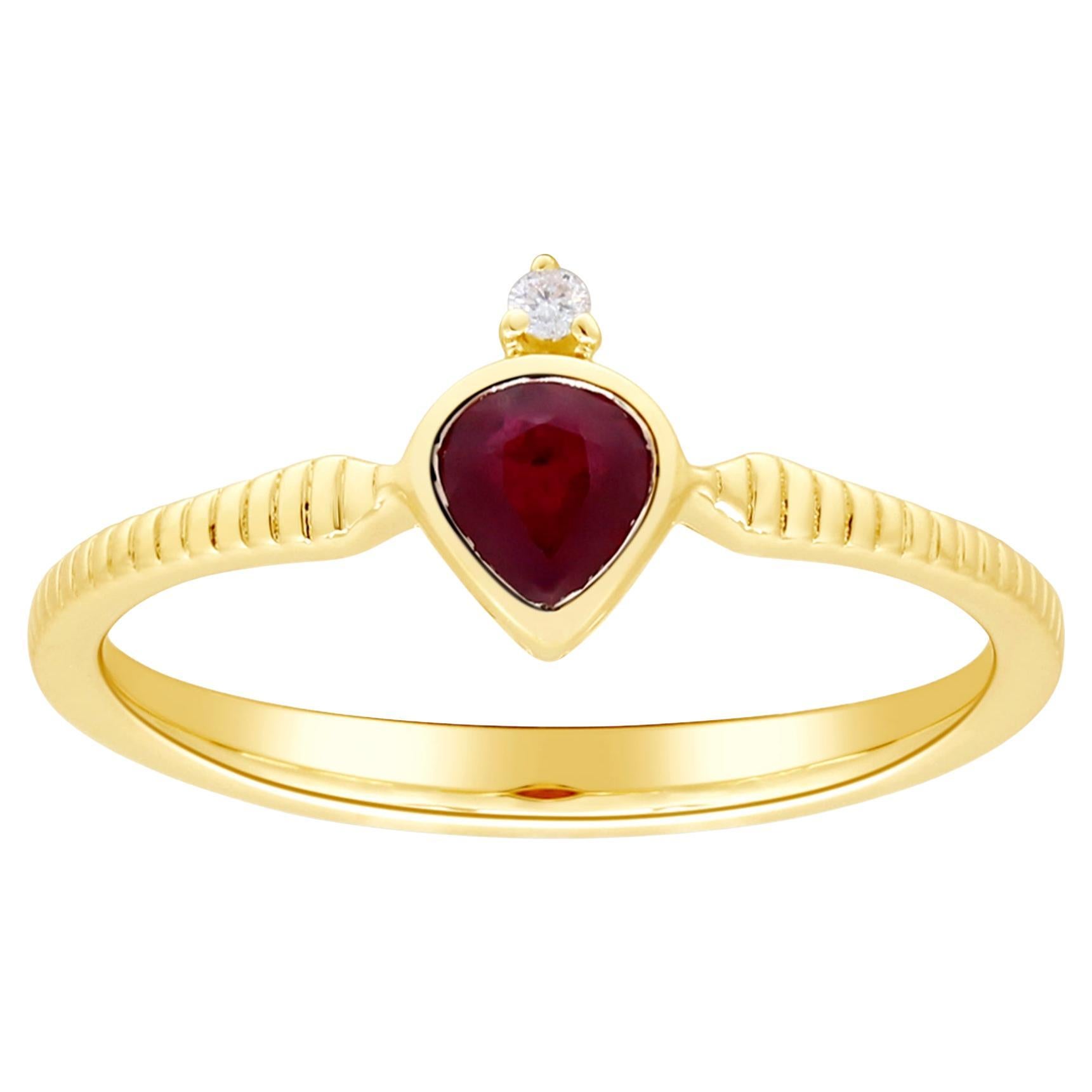 0.36 Carat Pear-Cut Ruby with Diamond Accents 14K Yellow Gold Ring For Sale