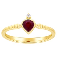 0.36 Carat Pear-Cut Ruby with Diamond Accents 14K Yellow Gold Ring