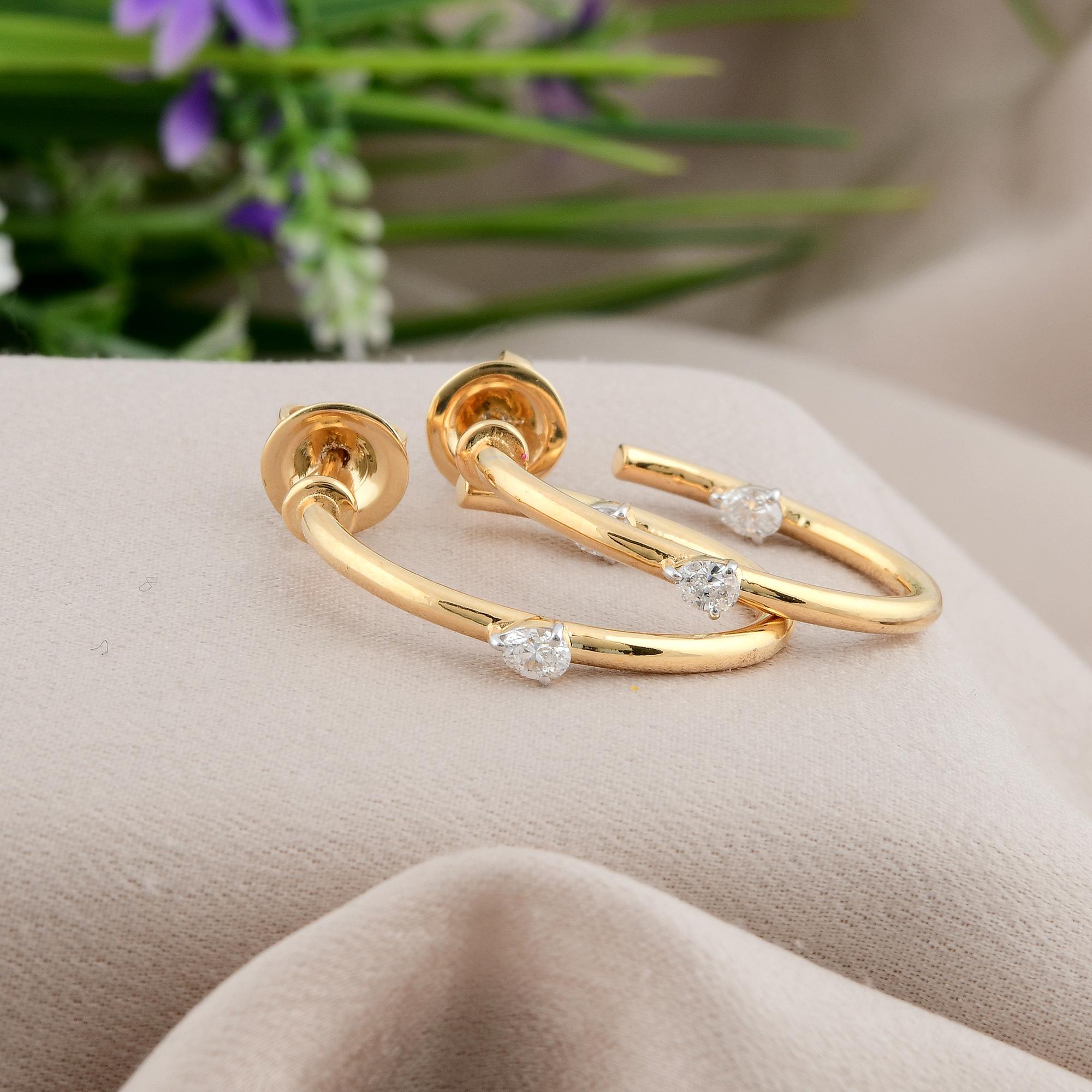 Modern 0.36 Carat Pear Diamond Hoop Earrings 18 Karat Yellow Gold Handmade Fine Jewelry For Sale