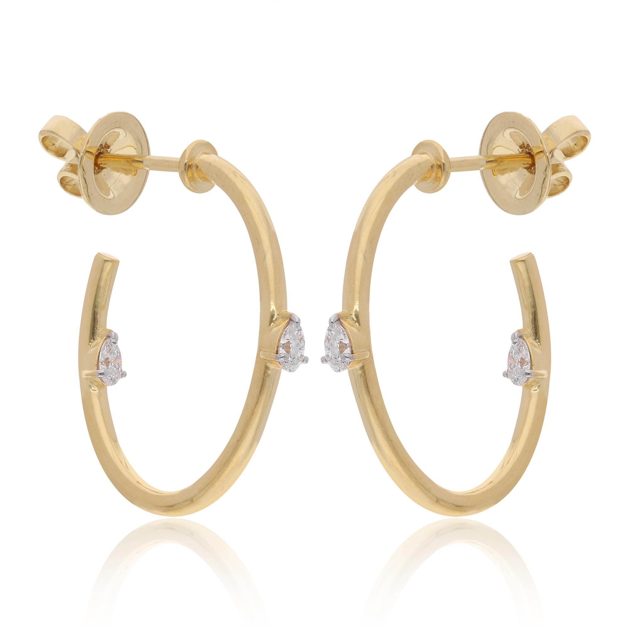 Women's 0.36 Carat Pear Diamond Hoop Earrings 18 Karat Yellow Gold Handmade Fine Jewelry For Sale
