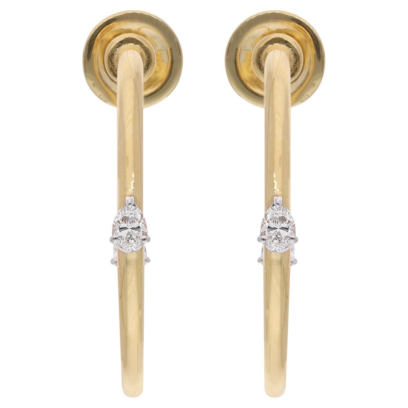 0.36 Carat Pear Diamond Hoop Earrings 18 Karat Yellow Gold Handmade Fine Jewelry