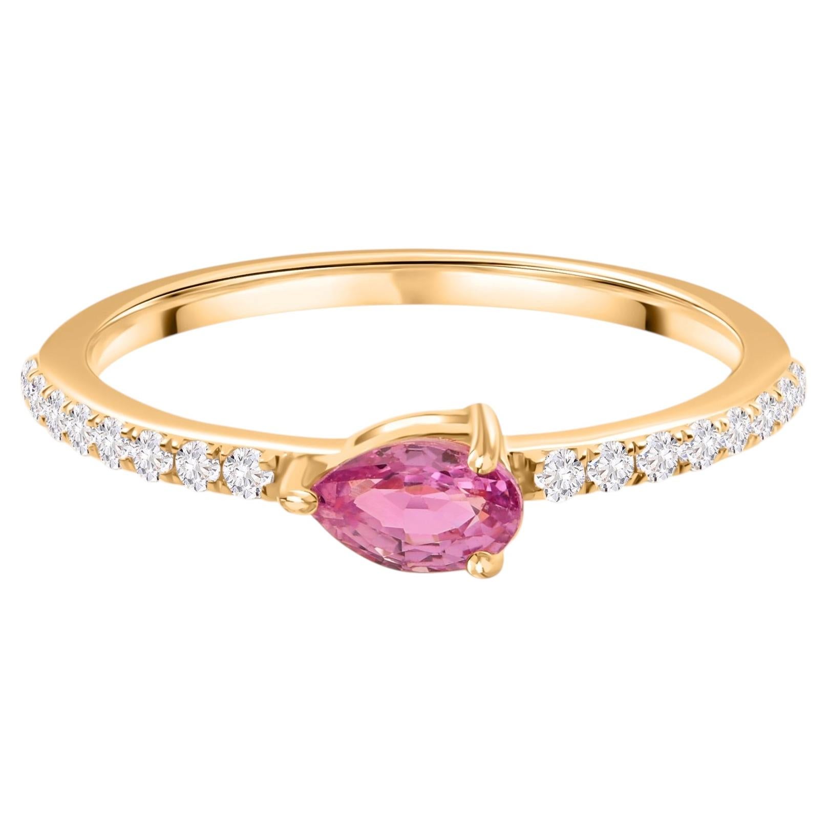 0,36 Karat Birne Pink Saphir 0,12 Karat SI/H Diamant Ring 10 Karat Gelbgold