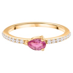 0.36 Carat Pear Pink Sapphire 0.12 Carat SI/H Diamond Ring 10 Karat Yellow Gold