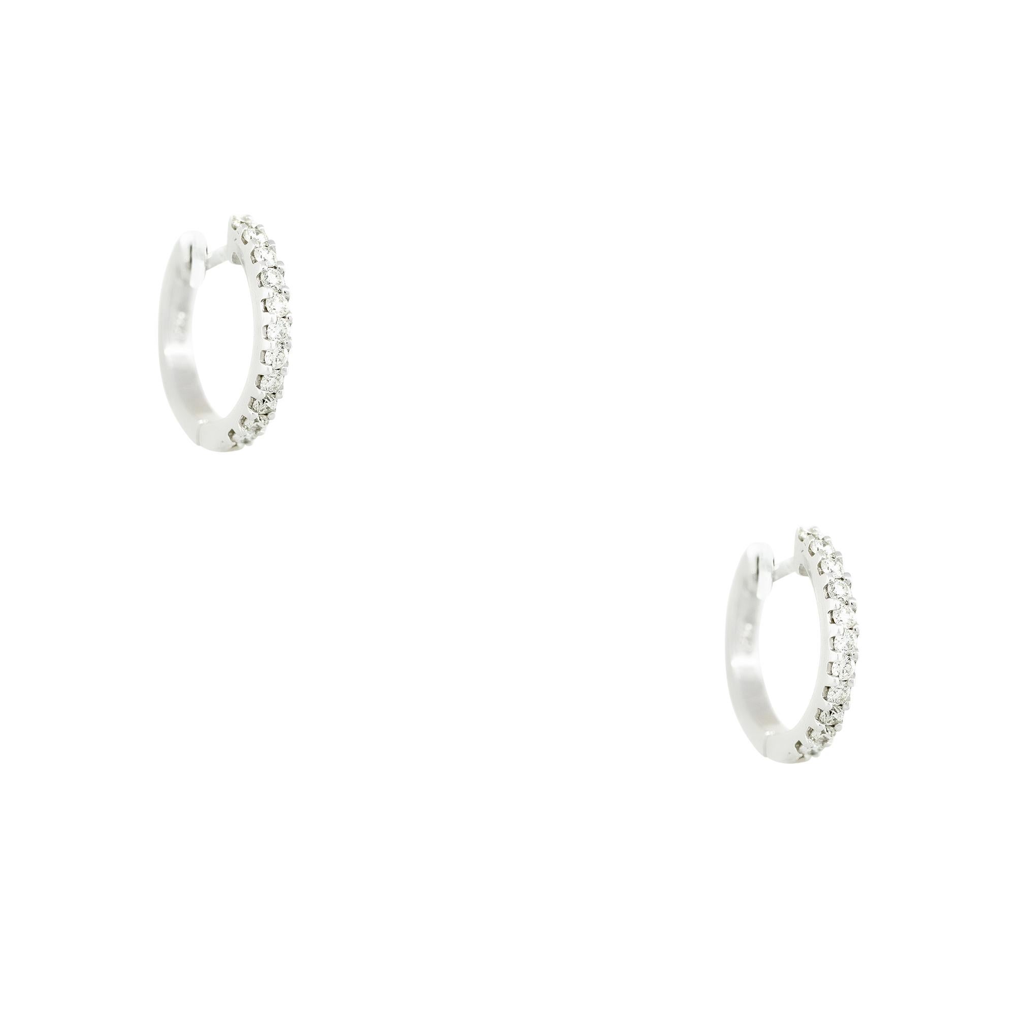 Modern 0.36 Carat Small Round Brilliant Diamond Hoop Earrings 14 Karat in Stock For Sale