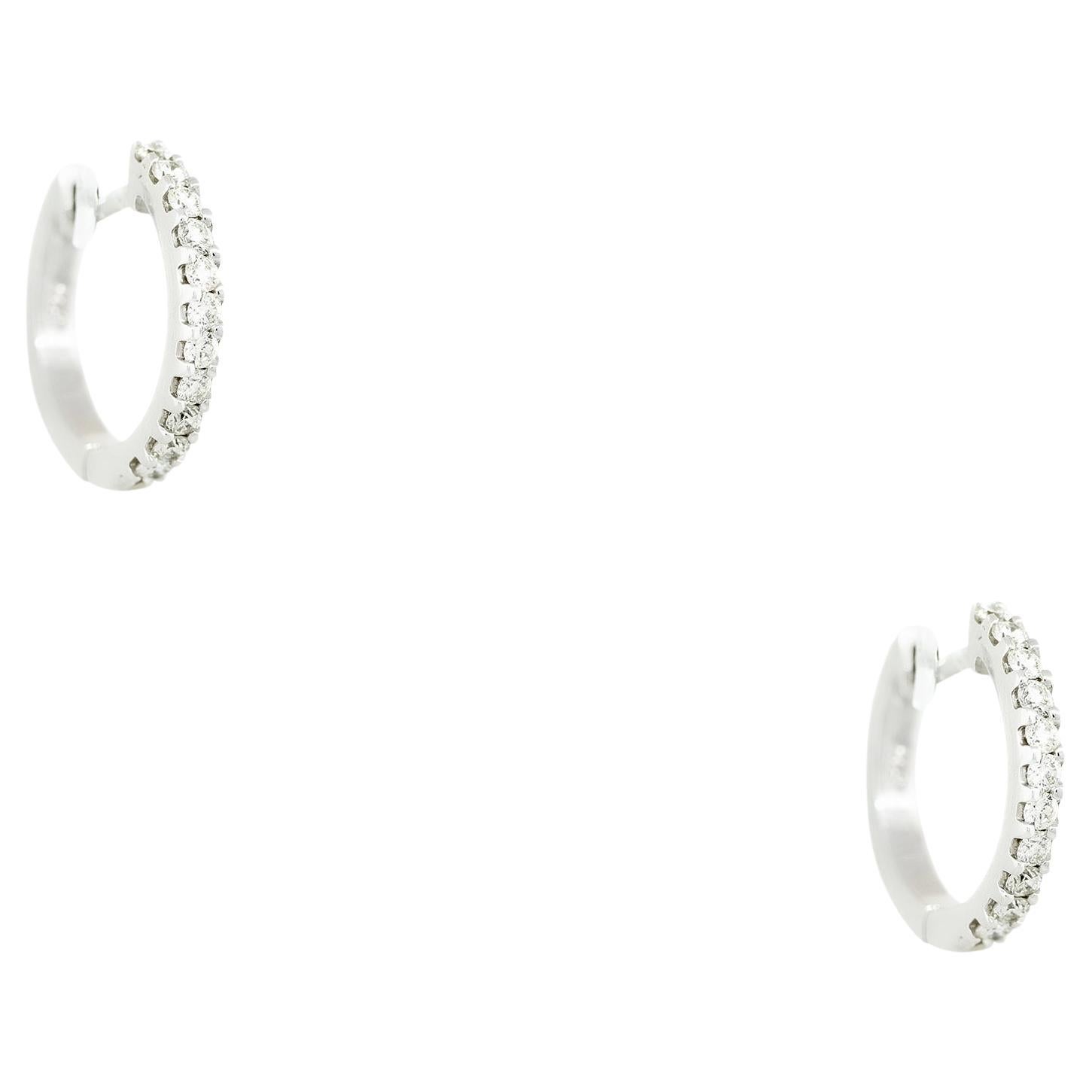 0.36 Carat Small Round Brilliant Diamond Hoop Earrings 14 Karat in Stock For Sale