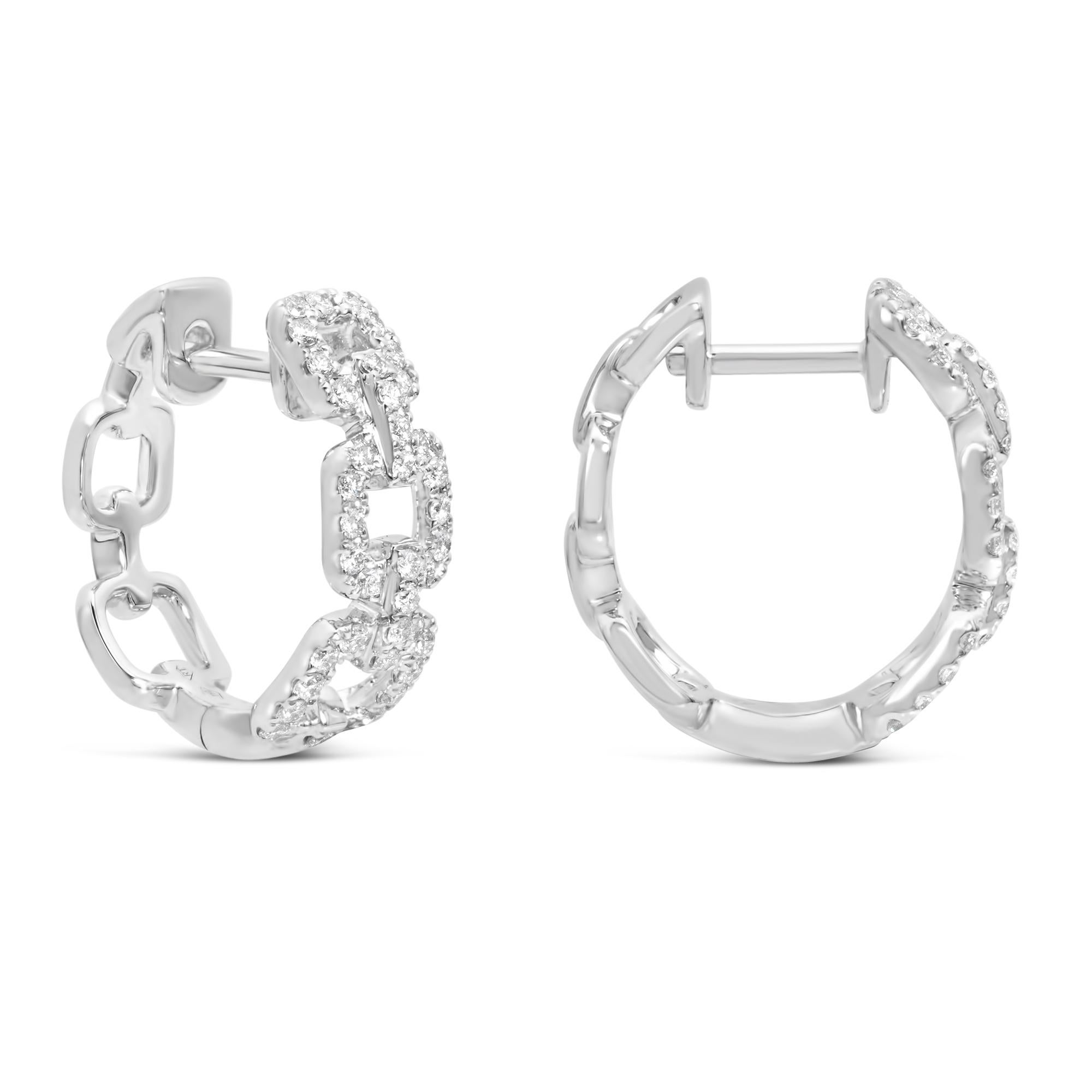 A fashionable pair of earrings, featuring 0.36 carat total of round brilliant cut diamonds, set in an open-work style of interlocking links design. Finely made with 18K white gold. Perfect for everyday wear. 

Roman Malakov is a custom house,