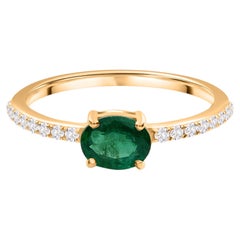 0.36 Ct Zambian Emerald Solitaire 0.12 Ct Diamond Wedding Ring 10K Yellow Gold