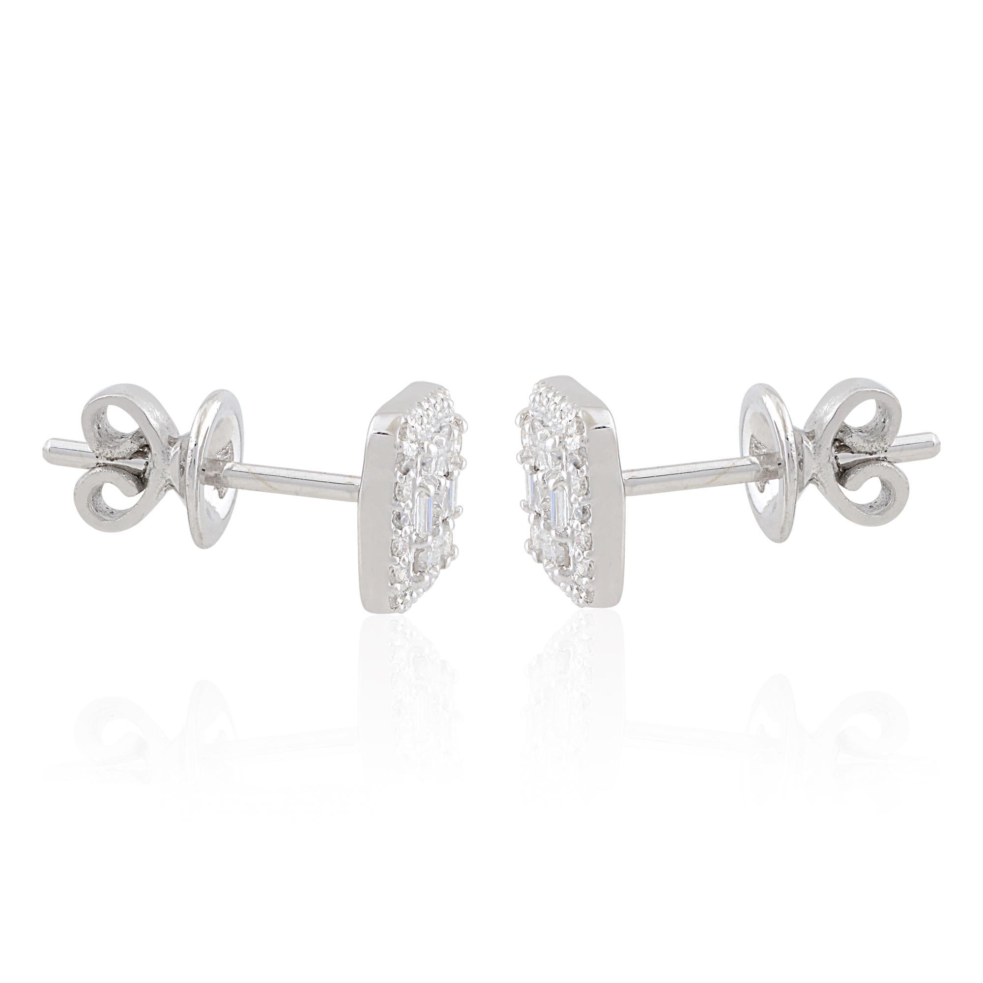 Women's SI Clarity HI Color Baguette Diamond Square Stud Earrings 10 Karat White Gold For Sale
