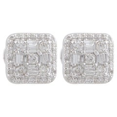 SI Clarity HI Color Baguette Diamond Square Stud Ears 10 Karat White Gold
