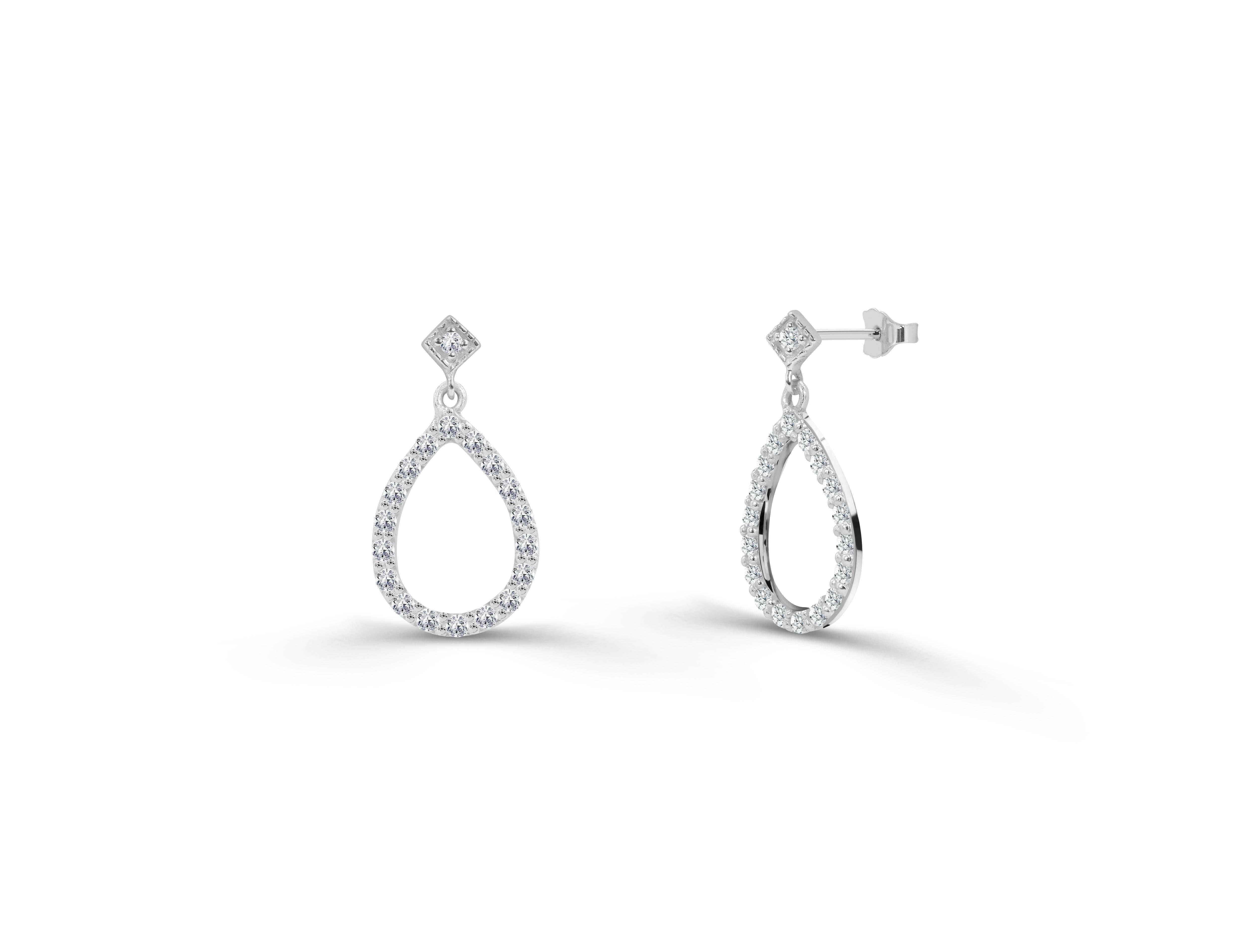 Round Cut 0.36ct Diamond Open Pear Studs Earrings in 14k Gold For Sale