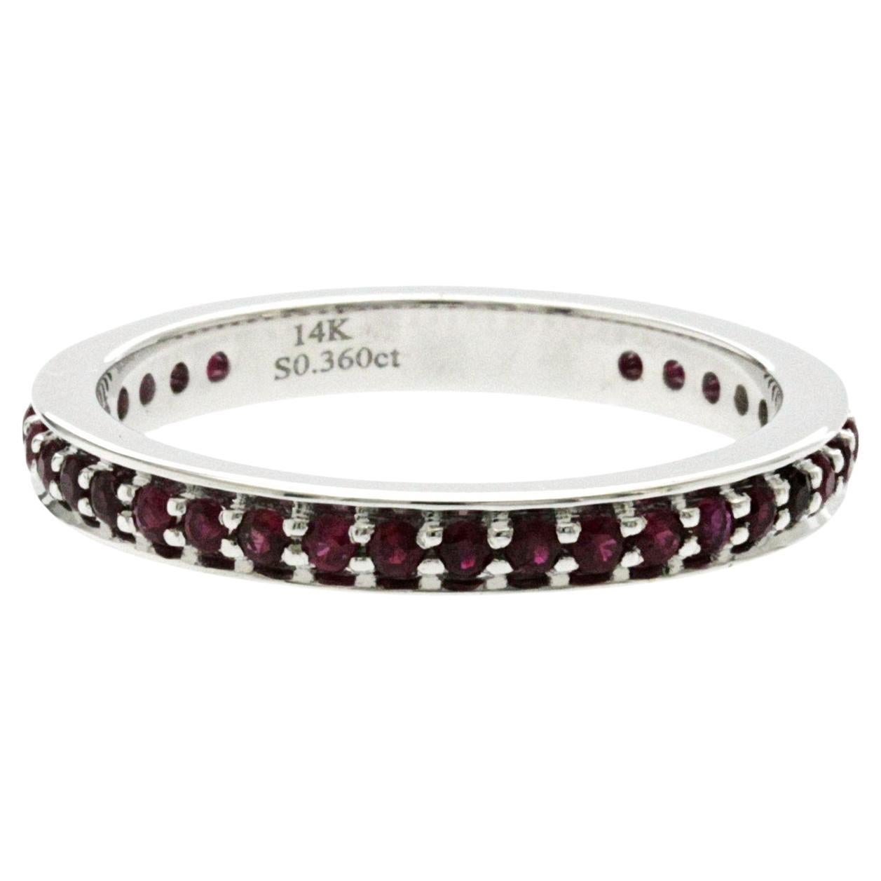 0.36 CT Natural Ruby14K White Gold Band Ring (Bague en or blanc 14K)