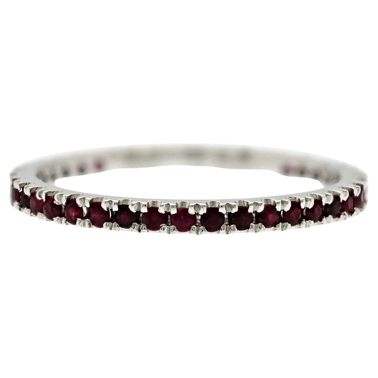 0.36 CT Natural Ruby14K White Gold Band Ring Size 5.5