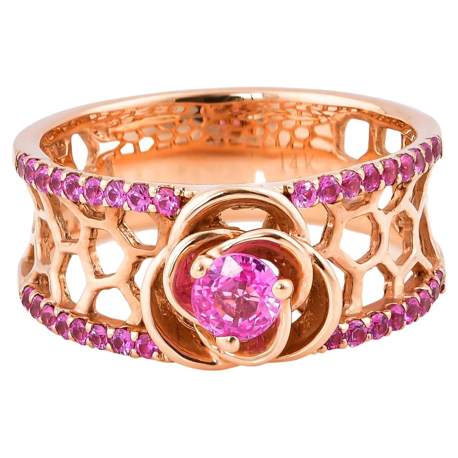 0.723 Carat Pink Sapphire Ring in 14 Karat Rose Gold