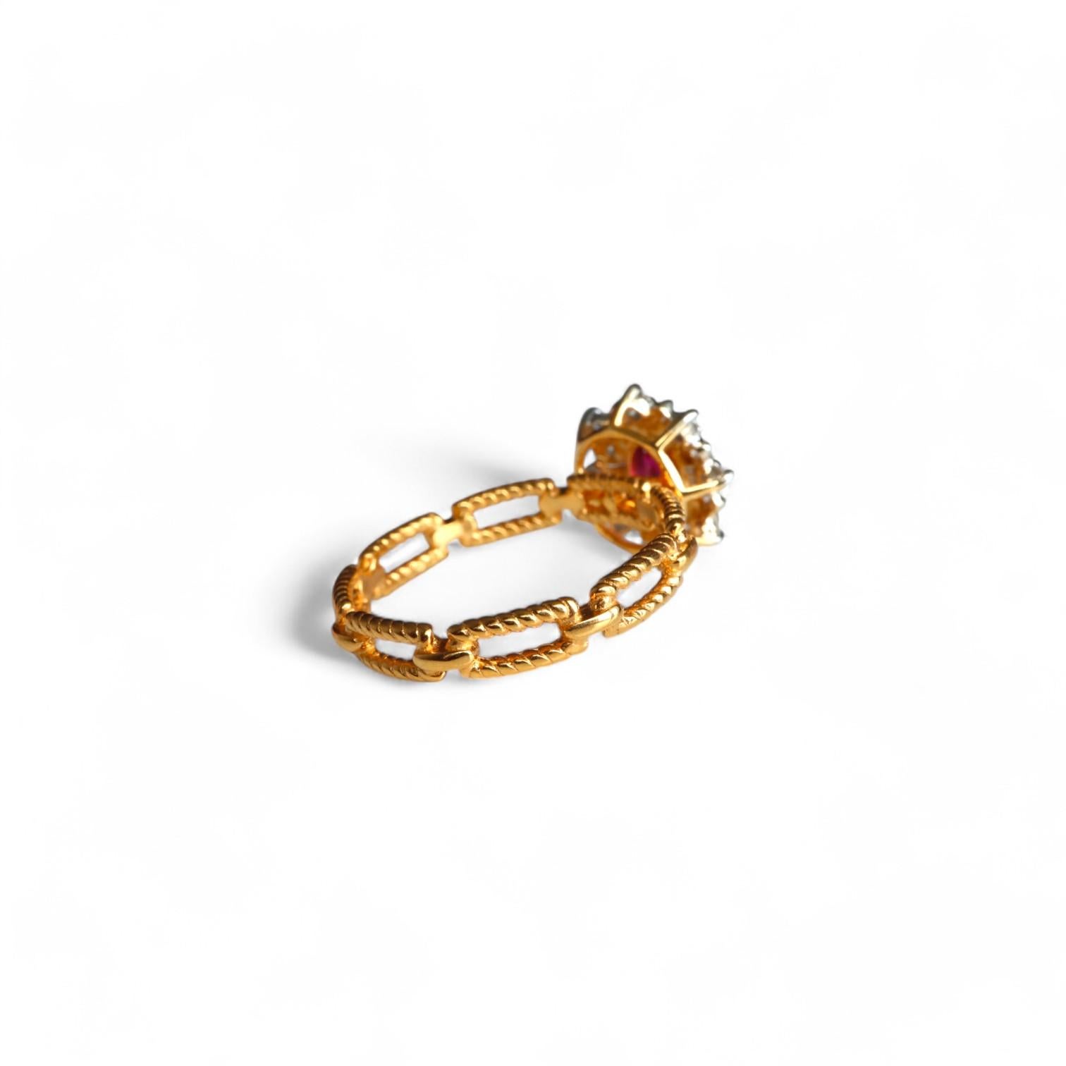 Art Deco 0.36Ct Burmese Unheated Ruby Ring with natural diamonds in 21K solid gold For Sale