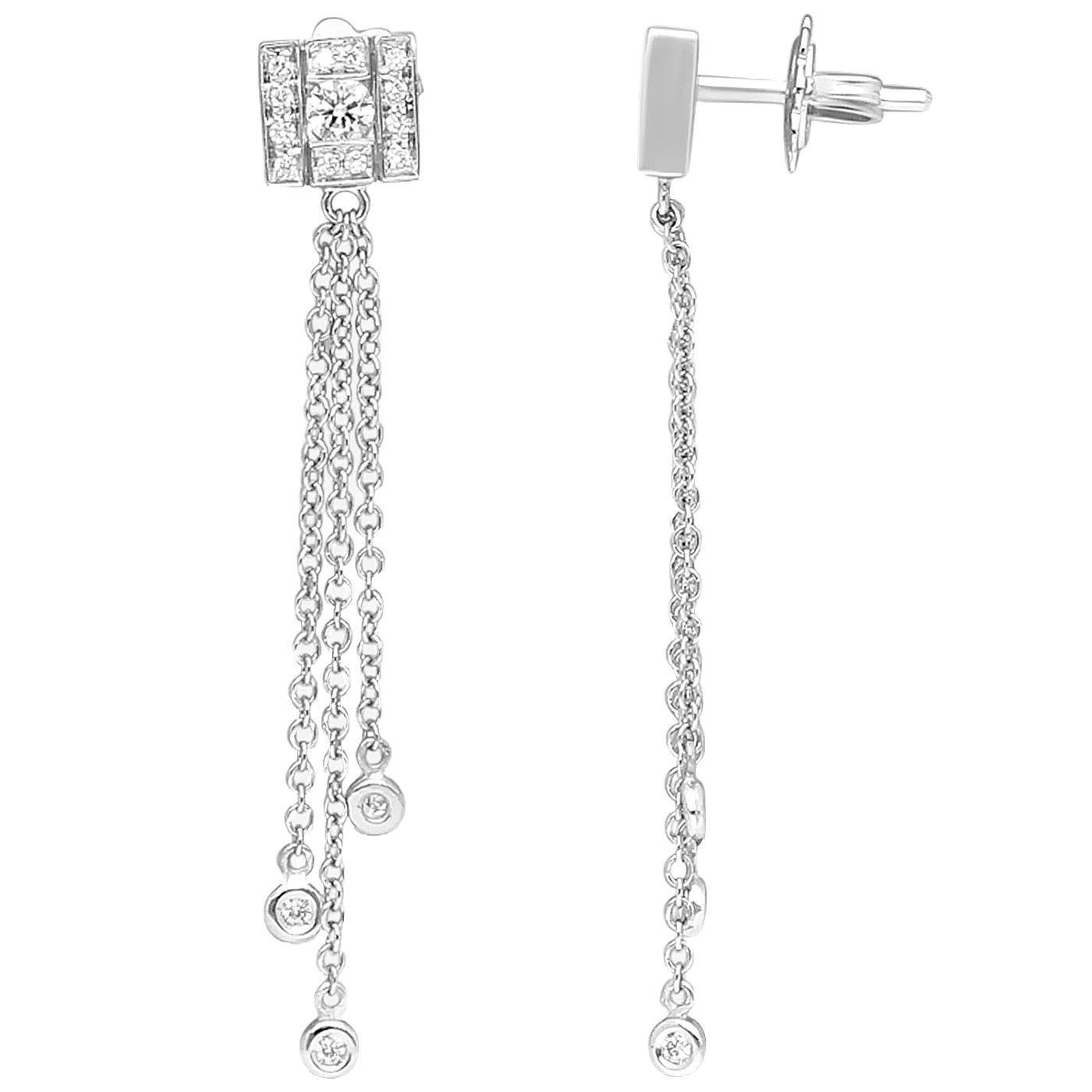 Moderniste Boucles d'oreilles Damiani en or blanc 18 carats avec diamants 0,36 carat F-G/VVS/VS 1,8 long en vente