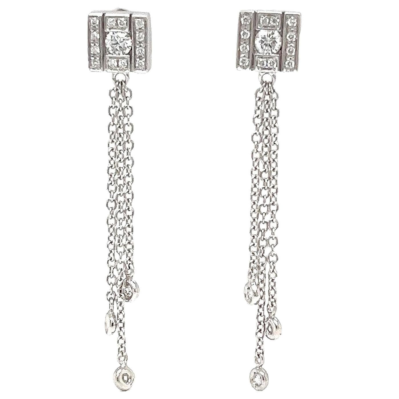 Taille ronde Boucles d'oreilles Damiani en or blanc 18 carats avec diamants 0,36 carat F-G/VVS/VS 1,8 long en vente