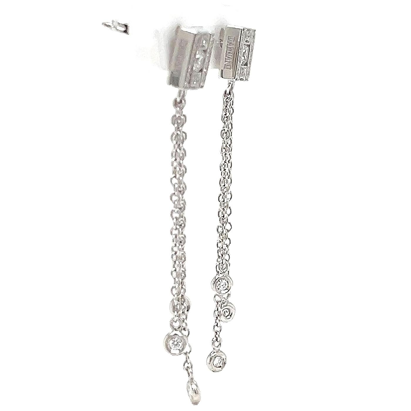 Boucles d'oreilles Damiani en or blanc 18 carats avec diamants 0,36 carat F-G/VVS/VS 1,8 long Neuf - En vente à Aventura, FL
