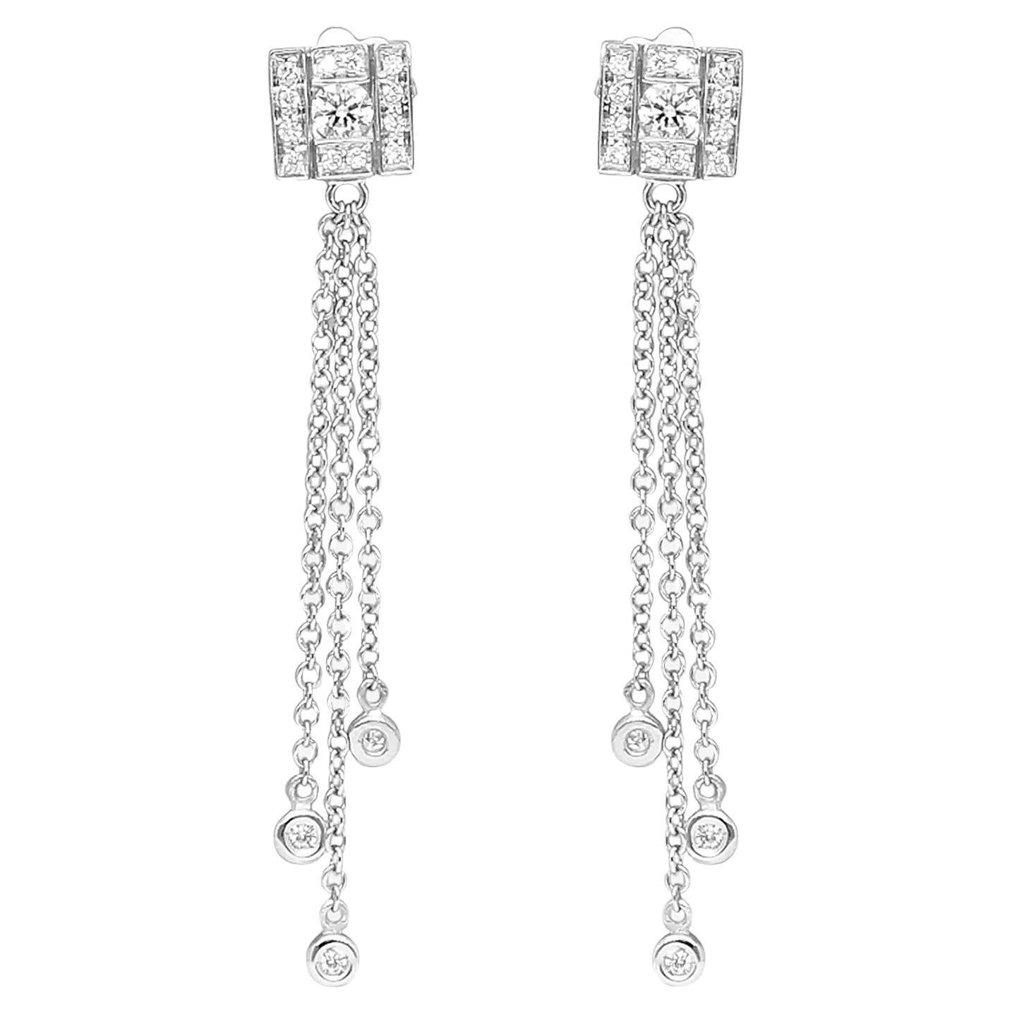 0.36ct Carats Damiani Drop Diamond Earrings F-G/VVS/VS 1.8 Long 18K White Gold