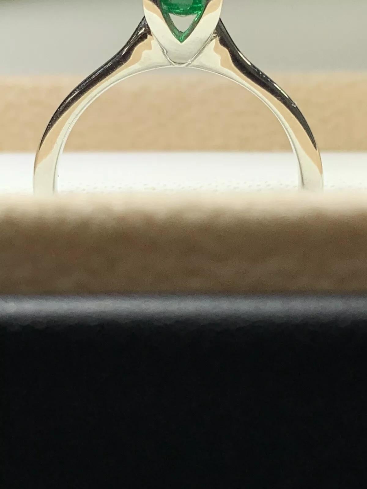 Round Cut 0.36ct Colombian Emerald Solitaire Engagement Ring In 18ct White Gold For Sale