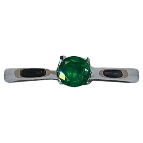 0.36ct Colombian Emerald Solitaire Engagement Ring In 18ct White Gold