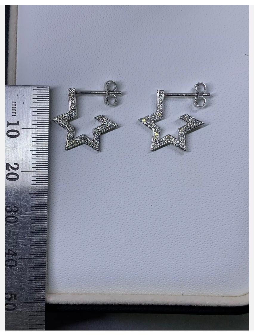 0.36ct Diamond Chunky Star Hoops Huggies Earrings 18ct White Gold For Sale 4