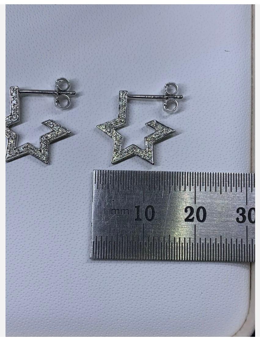 0.36ct Diamond Chunky Star Hoops Huggies Earrings 18ct White Gold For Sale 5