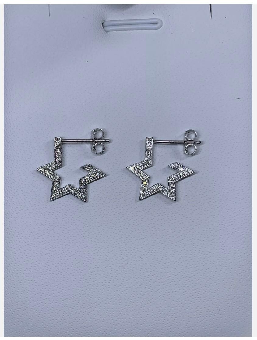 0.36ct Diamond Chunky Star Hoops Huggies Earrings 18ct White Gold In New Condition For Sale In London, GB