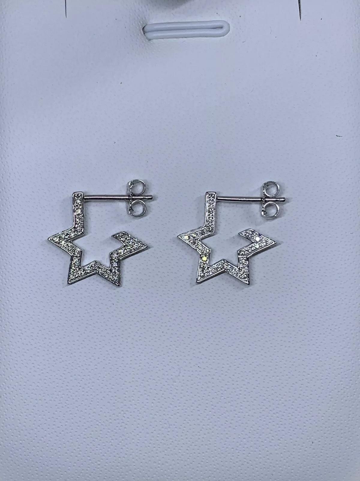 da uomo o donna Orecchini a cerchio a stella con diamante da 0,36 carati in oro bianco 18 ct. in vendita