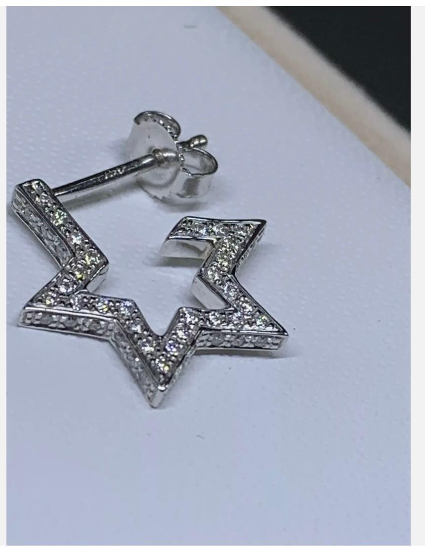 0.36ct Diamond Chunky Star Hoops Huggies Earrings 18ct White Gold For Sale 2