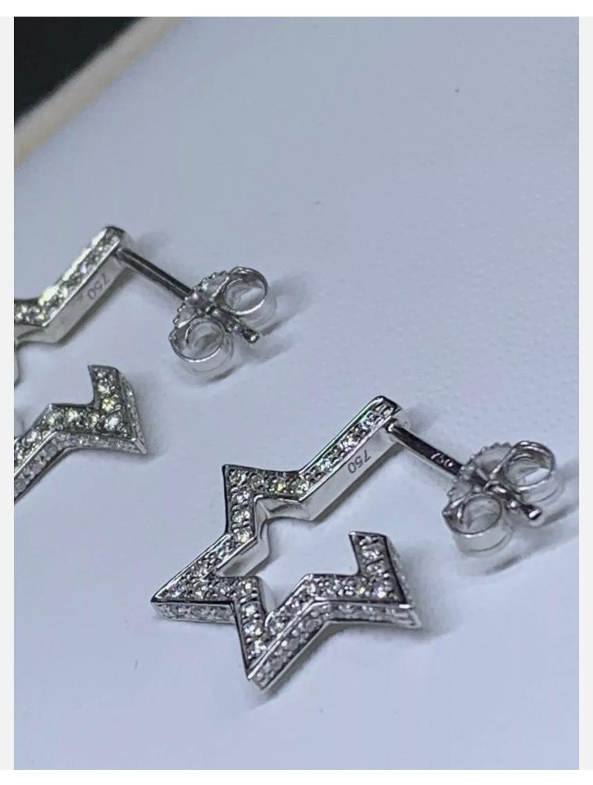 0.36ct Diamond Chunky Star Hoops Huggies Earrings 18ct White Gold For Sale 3