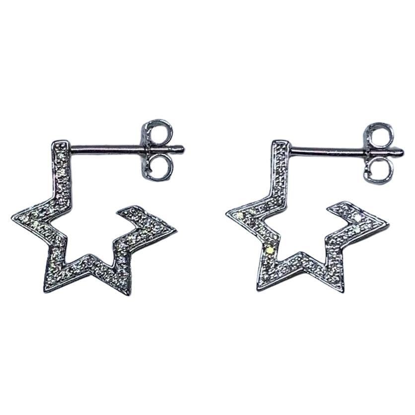 0.36ct Diamond Chunky Star Hoops Huggies Earrings 18ct White Gold