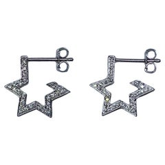 0.36ct Diamond Chunky Star Hoops Huggies Earrings 18ct White Gold