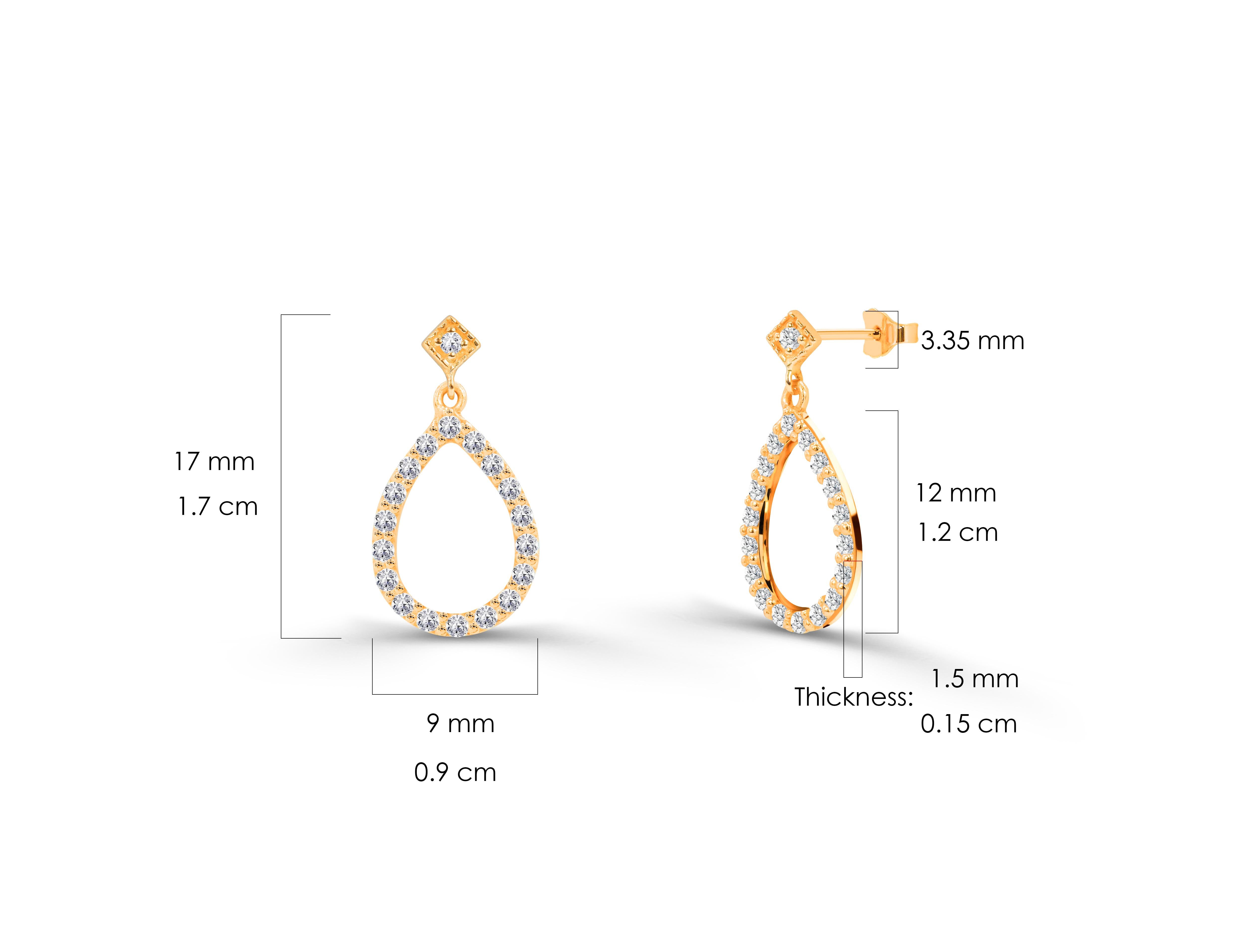 0.36ct Diamond Open Pear Studs Earrings in 14k Gold For Sale 3