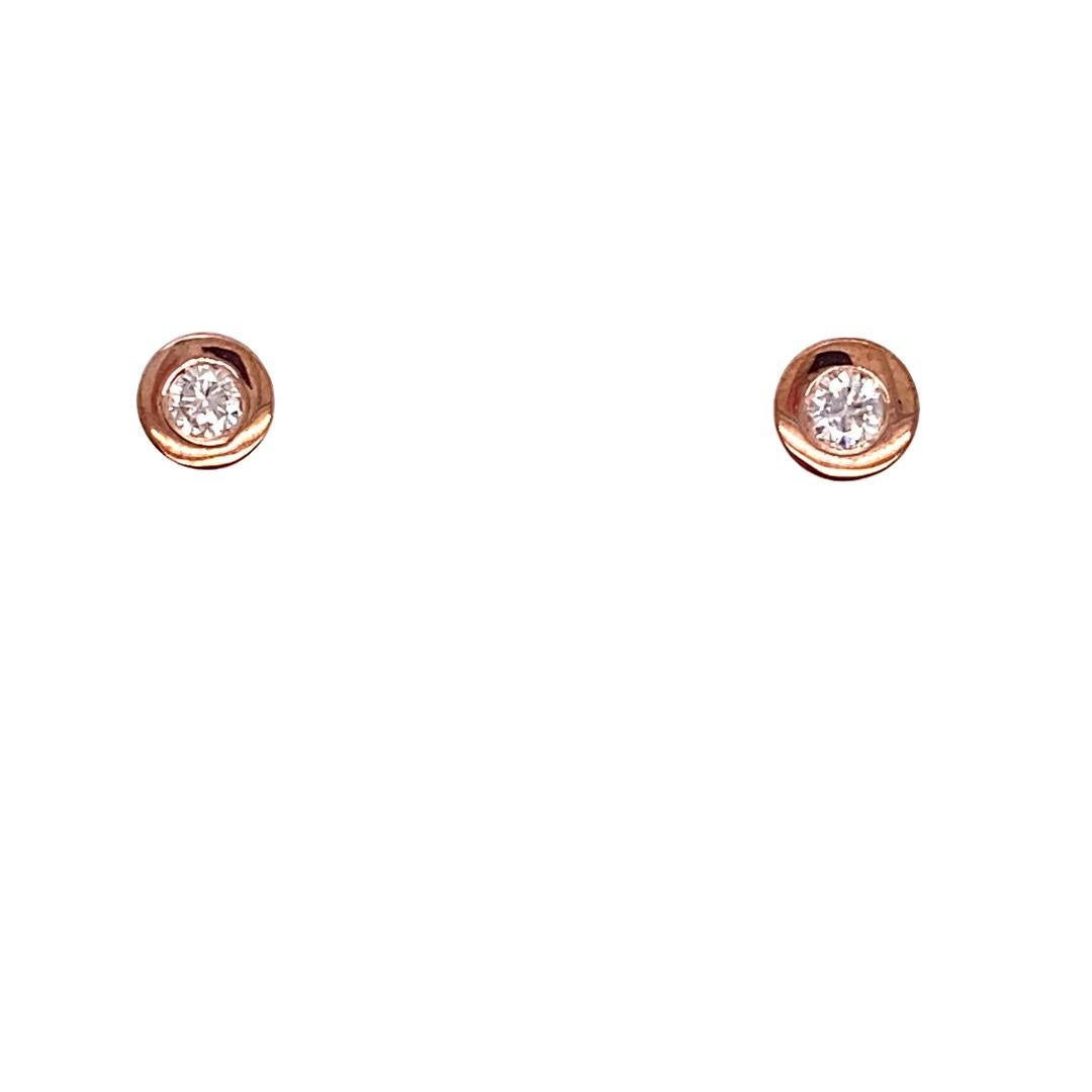 0.36ct Diamond Studs Earrings in Rubover Setting in 18ct Rose Gold In New Condition For Sale In London, GB