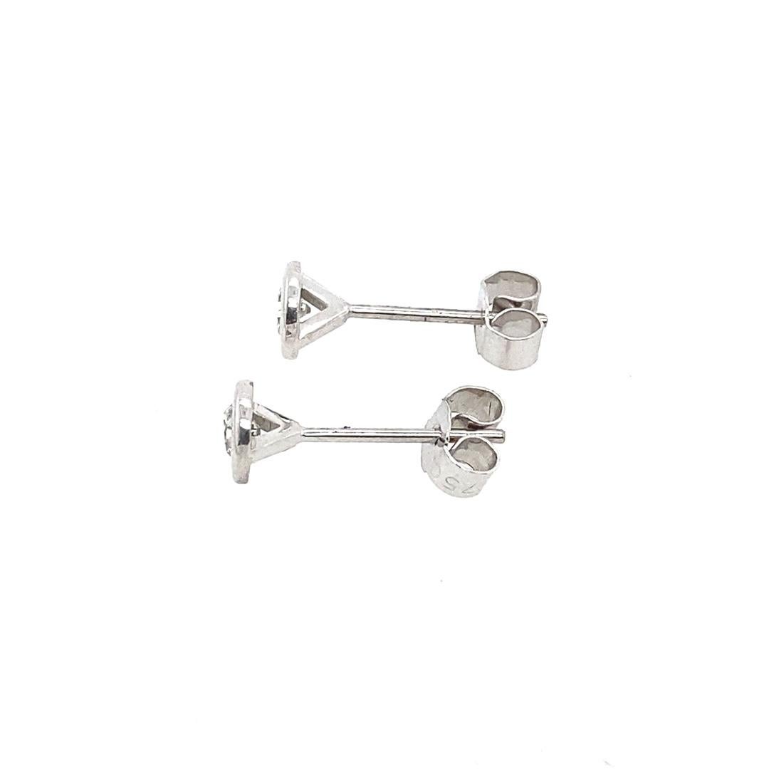 Round Cut 0.36ct Diamond Studs Earrings in Rubover Setting in 18ct White Gold For Sale