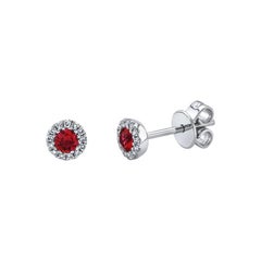 0.36ct Round Brilliant Cut Diamond and Ruby Stud Earrings in 14k White Gold