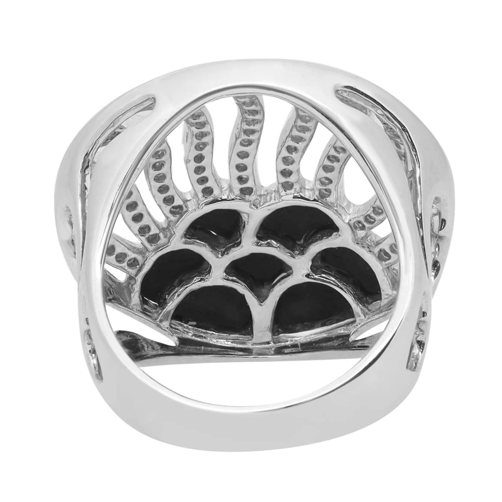 Modern 0.36cttw Diamond and Onyx Round Cocktail Ring 14k White Gold For Sale