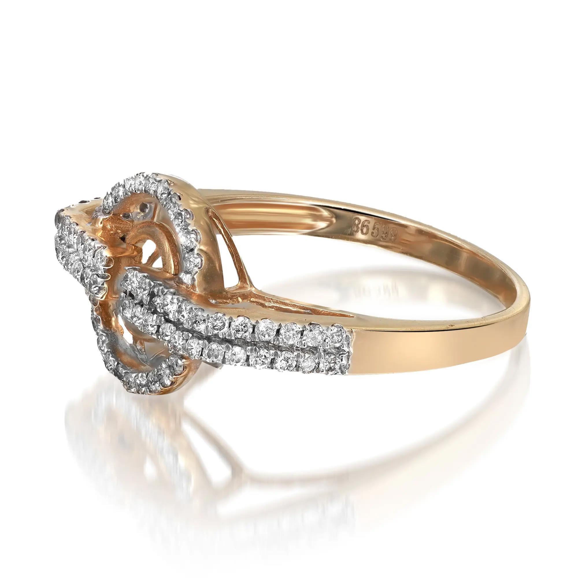 Chic and Trendy, ladies diamond ring. This ring features prong set round brilliant cut diamonds set on a circular pattern. Crafted in high polished 14k yellow gold. Total diamond weight: 0.36 carat with color I and SI1 clarity. Ring size: 7.75.