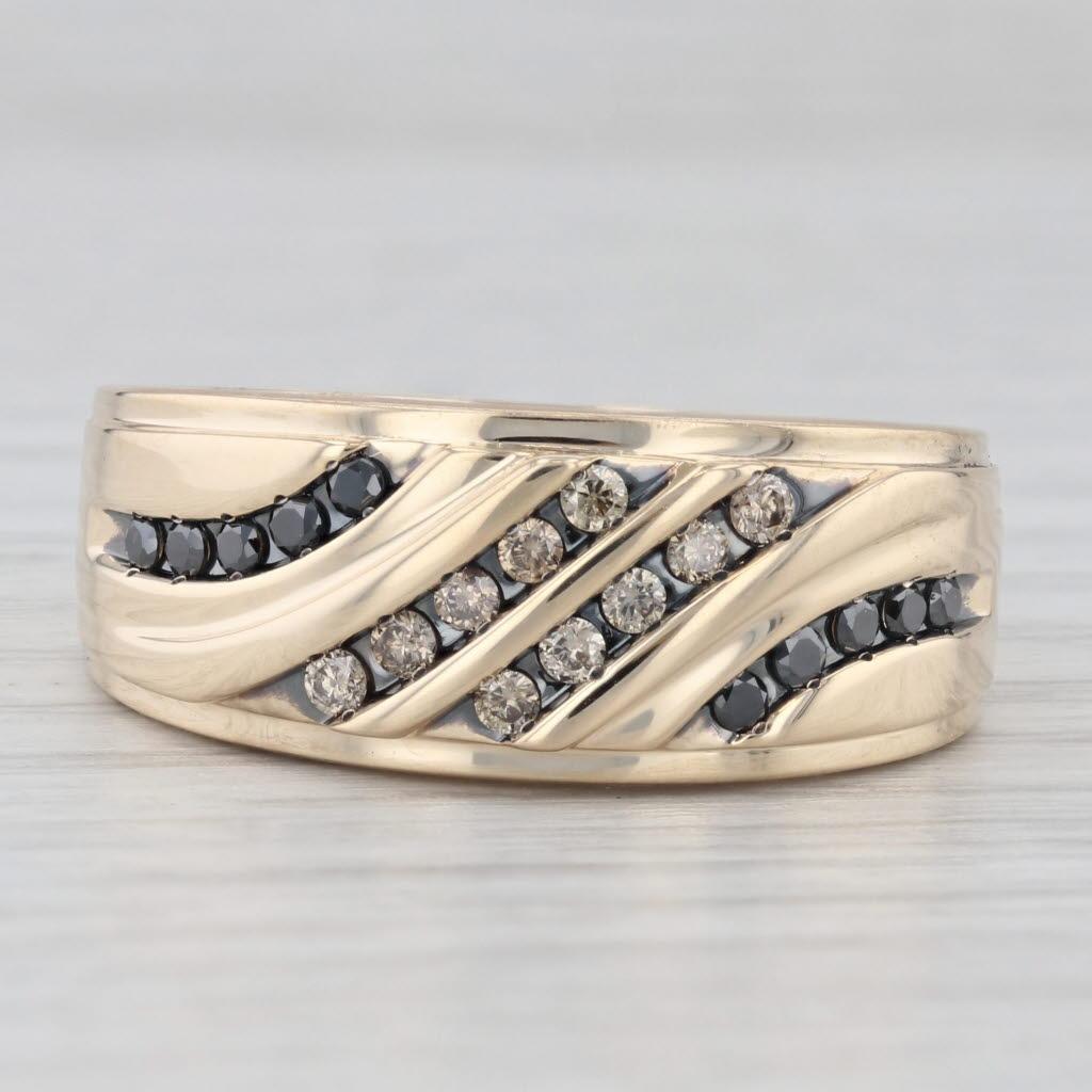 0.36ctw Brown Black Diamond Ring 10k Yellow Gold Men's Wedding Band Size 10.25 In Good Condition In McLeansville, NC