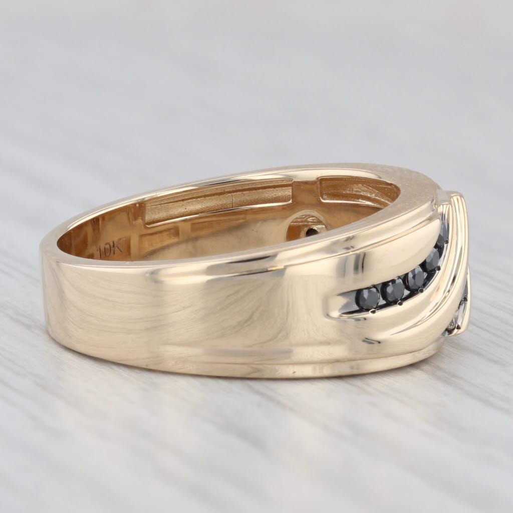 0.36ctw Brown Black Diamond Ring 10k Yellow Gold Men's Wedding Band Size 10.25 1