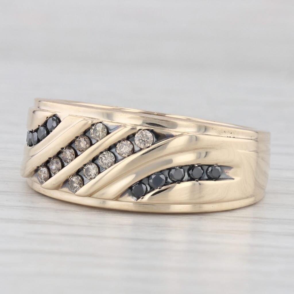 0.36ctw Brown Black Diamond Ring 10k Yellow Gold Men's Wedding Band Size 10.25 5