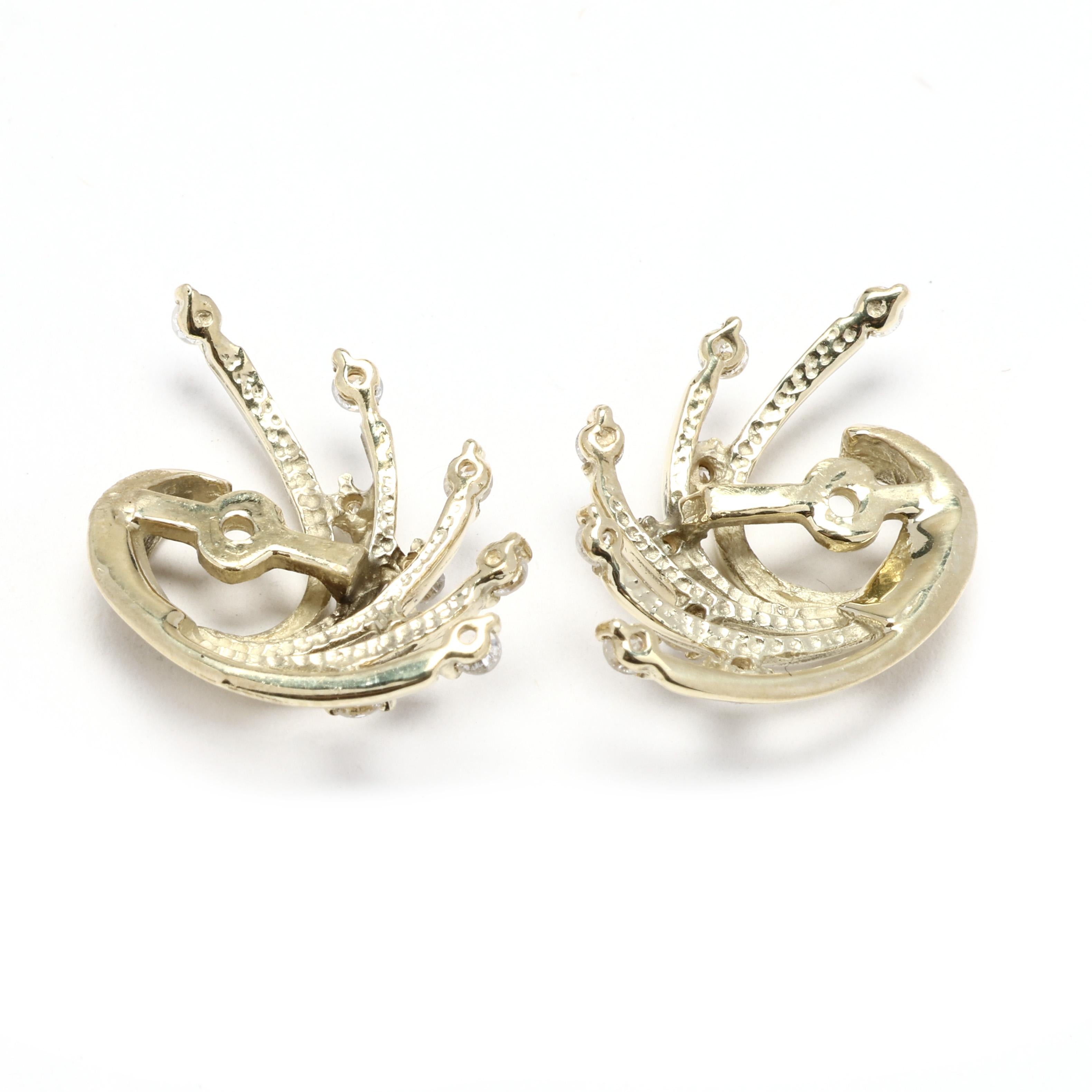 Brilliant Cut 0.36ctw Diamond and Gold Swirl Earring Jackets, 14k Yellow Gold, Length 0.62 In 