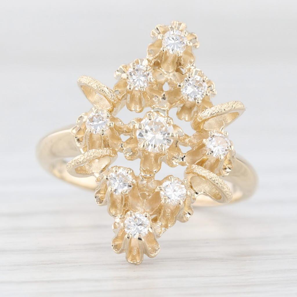 Anello a grappolo con diamanti da 0,36 carati in oro giallo 14k Misura 6,25 Cocktail In condizioni buone in vendita a McLeansville, NC