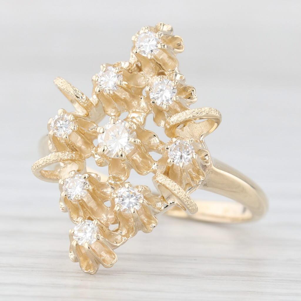 Anello a grappolo con diamanti da 0,36 carati in oro giallo 14k Misura 6,25 Cocktail in vendita 1