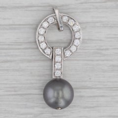 0.36ctw Diamond Cultured Black Pearl Pendant 18k White Gold Circle Drop