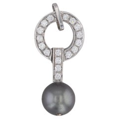 0.36ctw Diamond Cultured Black Pearl Pendant 18k White Gold Circle Drop