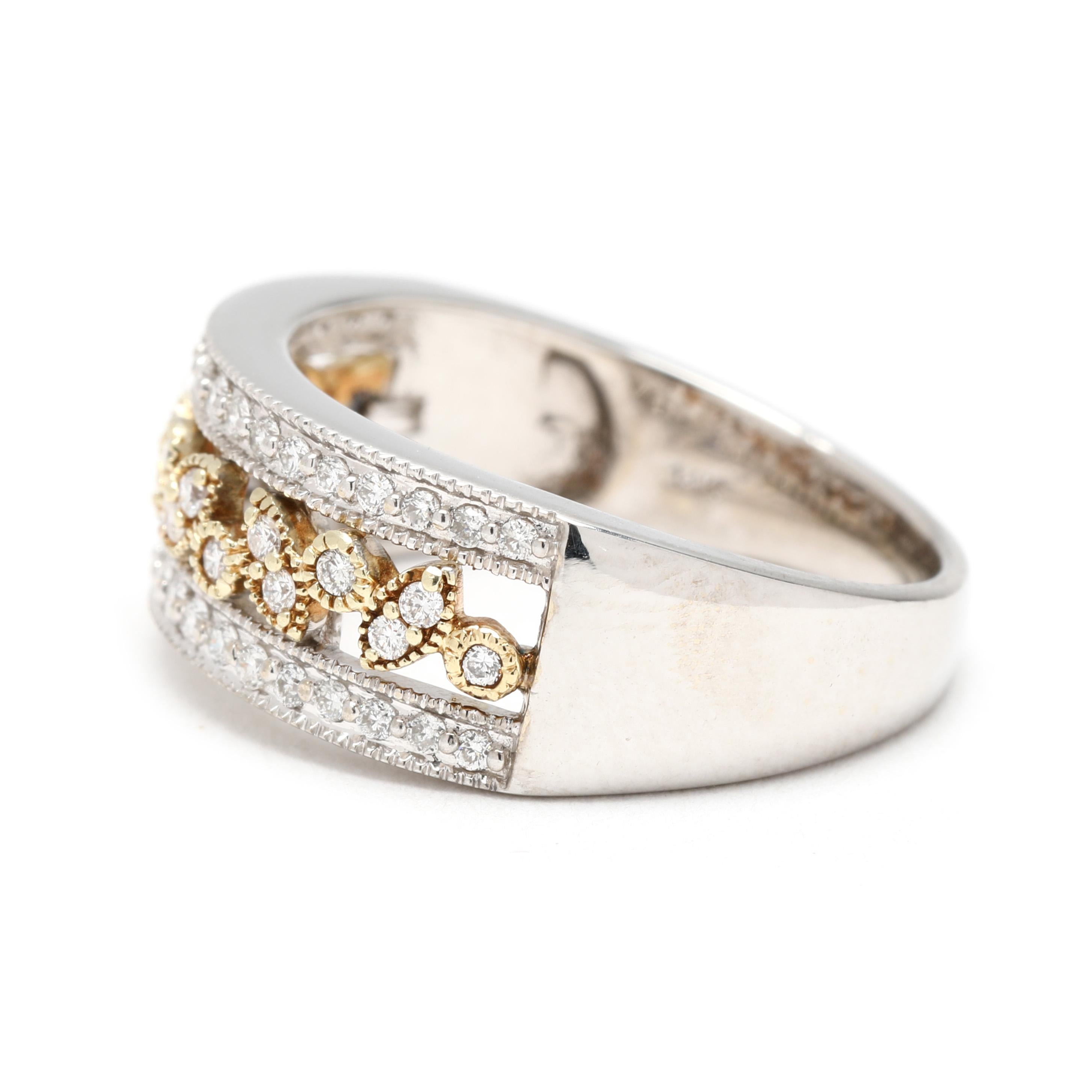 0.36ctw Diamond Cutout Band, 14k Yellow and White Gold, Taille de bague 6.25 Bon état - En vente à McLeansville, NC