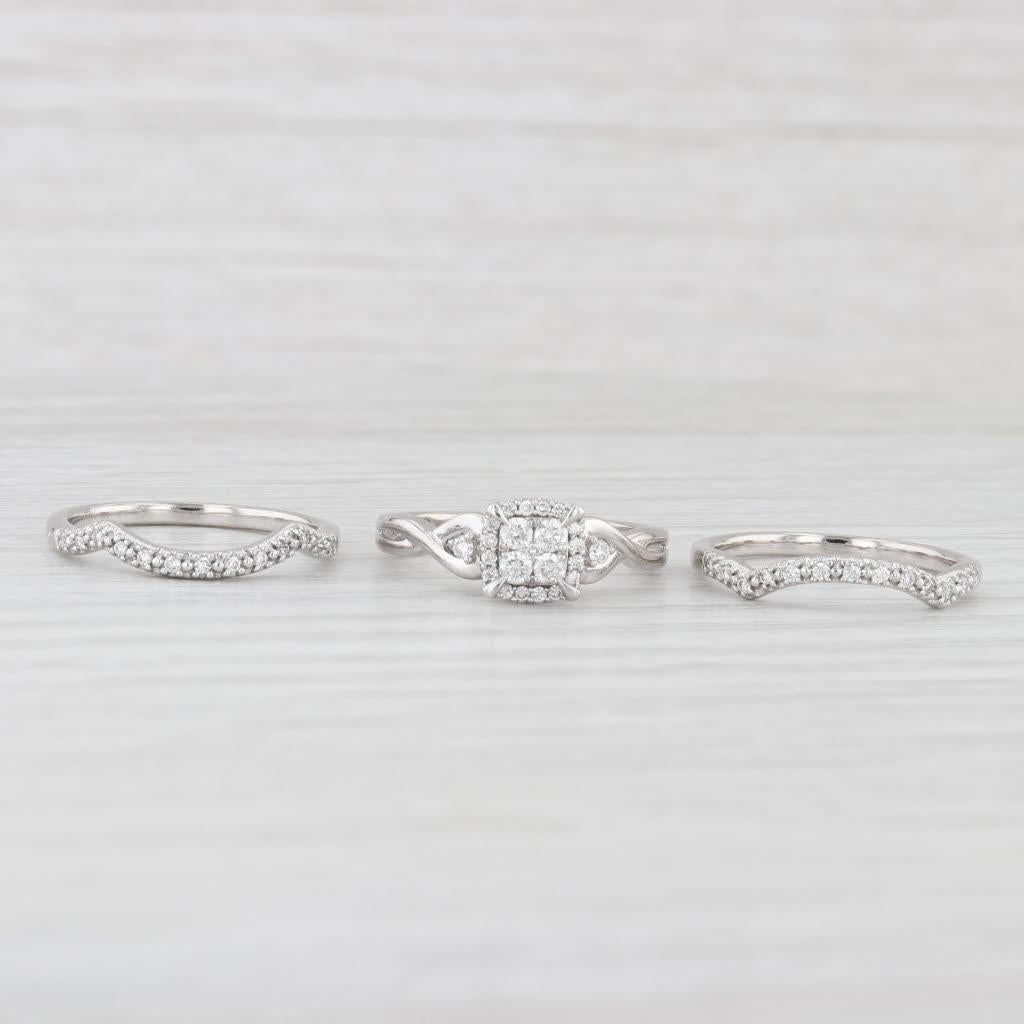 Women's 0.36ctw Diamond Engagement Ring Wedding Bands Bridal Set 10k White Gold Size 7 For Sale